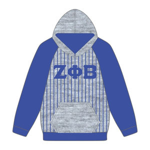 Zeta Phi Beta Gris Corps Bleu Raglan Pinstripes Pull À Capuche Grec Sororité Vêtements Personnalisé Divine Neuf HBCU Vêtements - Product Image 2