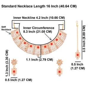 Indian Weddings <b>Jewellery</b> Faux Pearl Bridal Crystal Choker Necklace Dangle Earrings With Maang <b>Tikka</b> <b>Jewellery</b> Set, Red - Product Image 3