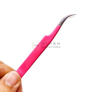 Kit d'extension de cils rose néon de marque privée ensemble de pinces à cils en acier inoxydable pointe en fibre miroir de cils pointu à prise fine - Product Image 4