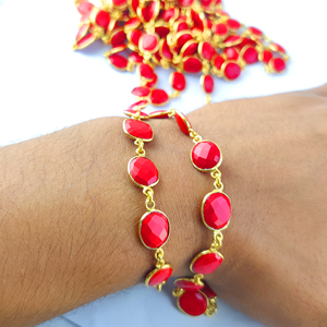 Juego de biselados de piedras preciosas de cuarzo, cadena de conector de latón dorado, Coral rojo, Vermeil, para fabricación de pulseras - Product Image 6