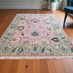 พรมทอมือสไตล์อูชัก ขนแกะตุรกี สีชมพูอ่อนและสีเขียว/เหลือง หลายขนาด (9x12 10x14) สำหรับห้องนอน/ห้องนั่งเล่น - Product Image 4