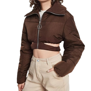 New Style Winter 2025 Cut <b>Out</b> Waist Crop Puffer Women Denim Jacket Long Sleeves Perfect Comfort Jacket Turn Down Collar Comfy - Product Image 1