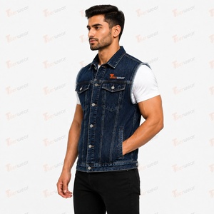 Wholesale <b>Men's</b> <b>Denim</b> <b>Vest</b> Custom Logo Sleeveless Jean <b>Vest</b> Premium Cotton <b>Denim</b> Western Biker Casual Fashion Streetwear - Product Image 2