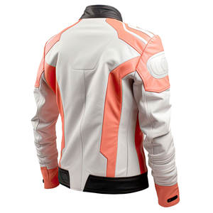 Chaqueta de cuero para hombre con cremallera y cuello levantado de piel de oveja auténtica blanca y Rosa melocotón para hombre - Product Image 2