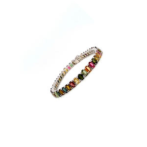 Oval Cut Genuine Multi Tourmaline Tennis <b>Bracelet</b> 925 <b>Solid</b> <b>Silver</b> Certified Stacking Wedding Gifts Party Occasion - Product Image 4