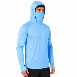 Men's <b>Light</b> <b>Blue</b> UPF 50 Hooded <b>Long</b> <b>Sleeve</b> Anti-UV Sun Protection Pullover Shirt Solid Color Polyester Fishing Wear - Product Image 6