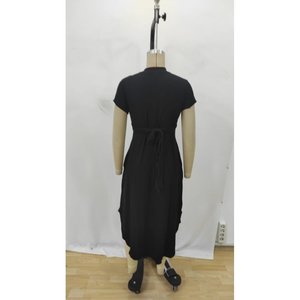 Robe en viscose à manches courtes et col mandarin pour femme, 35422 - Noir - Product Image 5