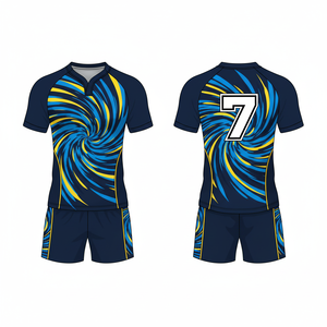 Ensemble maillot et short de l'équipe de rugby et de volley-ball à impression numérique | Couleurs et logos personnalisés | Vêtements de sport respirants en polyester 100% - Product Image 3