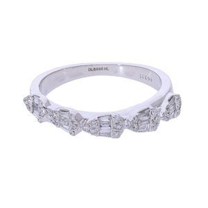 Modern Glamour 14K White Gold Rhodium Plated Classic Band <b>Ring</b> Elegant Alternating Natural Round Brilliant Cut Diamonds - Product Image 1