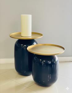 Ensemble de 2 tables d'appoint décoratives en aluminium plaqué or pour une décoration intérieure élégante, rehaussant l'intérieur avec un charme métallique - Product Image 2