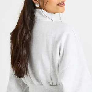 Sudadera Casual para Mujer con Cuello Alto, Cintura Ajustada, Mangas Largas para un Ajuste Cómodo y Relajado, Color Sólido y Cierre - Product Image 5