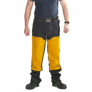 Venta al por mayor de pantalones de soldadura de cuero retardante de llama Amarillo De cuero dividido estilo frontal plano - Product Image 4