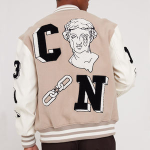 Venta al por mayor ropa de calle de invierno personalizada Chenille bordado mangas de cuero genuino hombres 100% lana béisbol Letterman Varsity chaqueta - Product Image 6