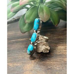 Southwest Handmade Kingman Turquoise & Sterling Silver <b>Adjustable</b> Climber <b>Ring</b> Size 6.5 Bezel Setting Perfect Gift - Product Image 3