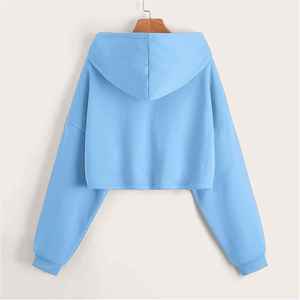 Sweat à capuche court pour femmes sweat léger à manches longues coupe décontractée tissu confortable pour salon bureau et Streetwear - Product Image 3