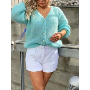 Cardigan long en tricot à manches courtes et col en V imprimé pour femme, pour le printemps et l'été - Product Image 1