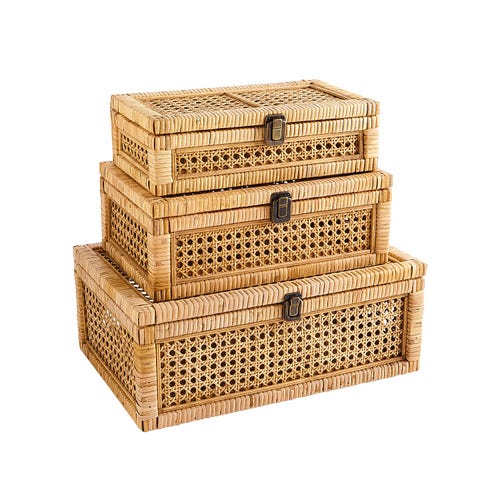 Nieuw Design Natuurlijke Vintage Rotan & Cane Box Met Deksel Decoratieve Opbergdoos Hand Geweven Van Vietnam