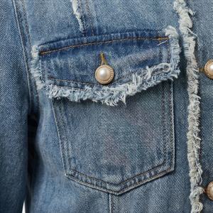 Plus Size Women Ripped Customized Color Denim Jacket Multi Pocket Design <b>Long</b> Sleeve Vintage Pearl Details Stylish Casual <b>Coat</b> - Product Image 5