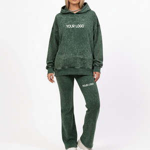 Ensemble survêtement streetwear ample à lavage acide, avec logo personnalisé, pantalon de survêtement confortable et ample, et sweat à capuche zippé oversize, vente chaude - Product Image 3