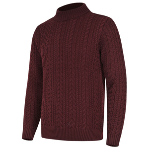Customizable Men's Maroon <b>Cable</b> <b>Knit</b> High Neck <b>Sweater</b> Solid Pattern Breathable Anti-Wrinkle Anti-Shrink Front Logo 100% Cotton - Product Image 1