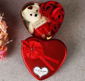 Valentine's Day Modern Lightweight <b>Heart</b> <b>Shape</b> Tin <b>Box</b> Gift Set Mini Teddy Bear Scented Soap Flowers Luxury Anniversary Wedding - Product Image 6
