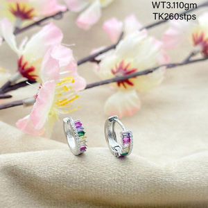 925 Sterling Silver Luxury Statement <b>Huggie</b> Hoop <b>Earrings</b> for Women Multi-Color Baguette Cubic Zirconia <b>Gold</b> for Party Gift - Product Image 1