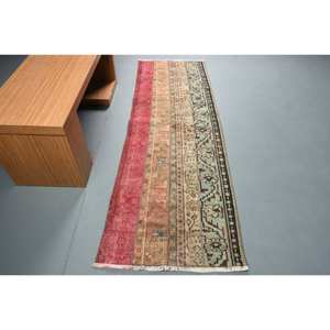 Tapis Kilim classique rouge vert 2.4 X 7.3ft grande surface tapis Rectangle en laine turque support en Latex 10mm épaisseur abstraite pour couloir - Product Image 1