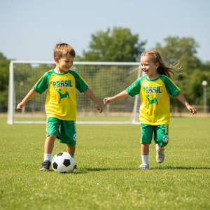 Hot Selling Kids <b>Brazil</b> Soccer Set | Yellow Green <b>Football</b> Jersey & Shorts | Quick Dry Breathable Summer Training Wear - Product Image 6