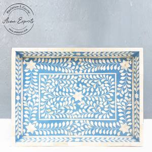 Bandeja de servicio redonda de madera de mango hecha a mano con patrón de hojas de esmalte Plato decorativo elegante para comedor y decoración del hogar - Product Image 2