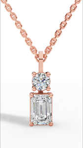 Collier élégant en argent sterling 925 avec pendentif double pierre en diamant simulé taille émeraude et rond, et lien solitaire - Product Image 3