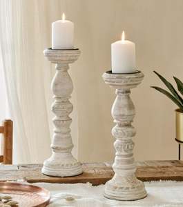 Bougeoirs en bois au design luxueux de style vintage avec finition blanche lavée - Product Image 1