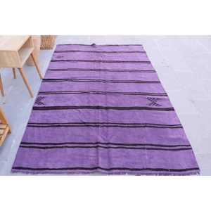 Tapis turc vintage 4,9x10,5 pieds, grand tapis, tapis en laine unie violet noir - Product Image 1