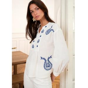 Gran oferta blusa Milo para mujer Algodón ligero con ajuste relajado y botón frontal para ropa informal o de oficina disponible para la venta - Product Image 1