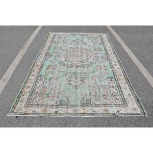 Vintage 6X9 pies verde blanco turco lana algas marinas alfombra clásica área grande Patchwork látex para decoración de la habitación del pasillo - Product Image 1