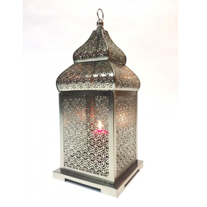 Lampe à vent design unique en fer forgé forme marocaine lanterne en verre bleu fini doré suspendu jardin décorer pour la décoration intérieure - Product Image 3