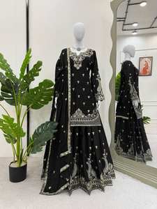 Traje indio pakistaní Salwar para niñas trajes de mujer Color negro Sharara Gharara traje de fiesta de alta calidad al por mayor indio - Product Image 2