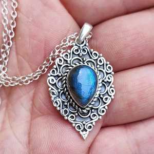 Natural 14K Gold Labradorite Pendant <b>Necklace</b> with Pear Shape Birthstone Sterling <b>Silver</b> <b>Necklace</b> Unique Main Material - Product Image 4