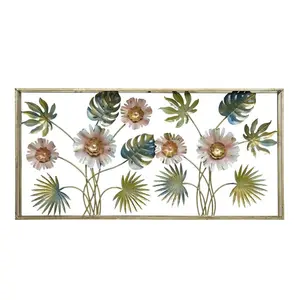 레트로 단철 잎과 꽃 예술 수공예품 디스플레이 벽걸이 빈티지 직사각형 그림 금속 꽃 합금 벽 예술