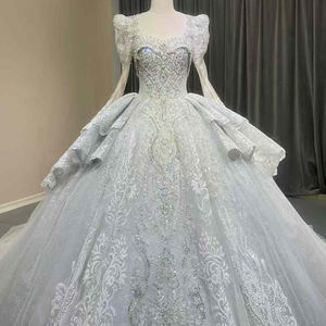 Jancember OY009 Sparkly Square Collar Embroidery Sequined Blue <b>Ladies</b> Wedding Dresses - Product Image 3