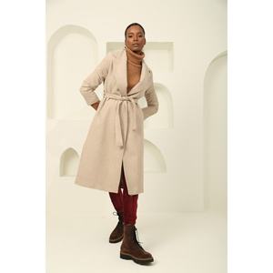 Lungo cappotto Beige Cashmere con cintura da donna foderato in stile elegante - Product Image 2