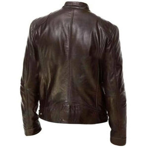 Standing Collar <b>Punk</b> Leather <b>Jacket</b> for Men Winter Business Zipper Leather <b>Jacket</b> Winter Black Racing Leather <b>jacket</b> for men - Product Image 5