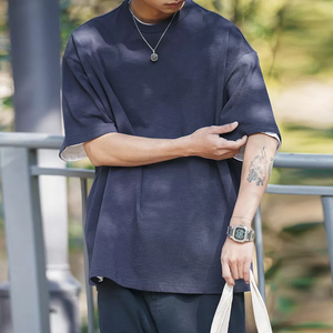 Camiseta lisa de algodón 100% de alta calidad para hombre, corte holgado, logotipo personalizado, manga caída, cuello redondo, ropa de calle de verano, informal personalizable - Product Image 6