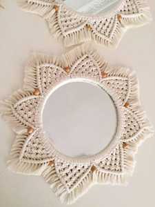Handmade Modern Boho Macrame Round <b>Mirror</b> <b>Wall</b> Hanging Indian Made for Home Living Room or <b>Bedroom</b> Decor Birthday Celebration - Product Image 2