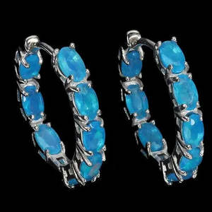 AAA+ Quality 925 Sterling Silver <b>Earrings</b> Oval Blue <b>Opal</b> 5x3mm Natural Gemstone Jewelry Cus-Jew68 - Product Image 1