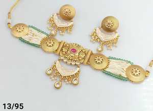 Flower Design <b>Pearl</b> Beaded Choker Necklace With Earrings Copper <b>Jewellery</b> <b>Sets</b> For Traditional Ethnic Wear Gold Plated <b>Jewellery</b> - Product Image 1