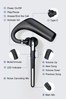 Headphone Mono untuk Pekerja Lapangan dengan Peredam Kebisingan 80% ENC, Bluetooth Nirkabel, Earphone Tunggal untuk Pengemudi Truk