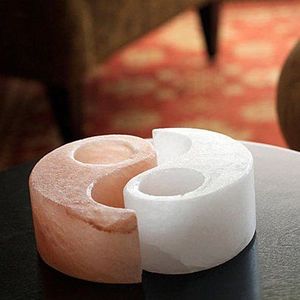 Portavelas Yin Yang estilo amor tallado a mano de sal de roca rosa del Himalaya artesanía decorativa Natural para uso doméstico - Product Image 1