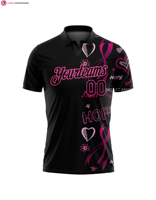T-shirt décontracté tricoté respirant noir et rose uni à manches courtes pour femme – Sensibilisation au cancer du sein – Soins de santé