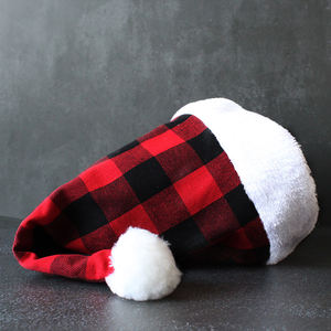Gran oferta, sombrero de telas a cuadros de Navidad para interiores, sombrero de Navidad para el hogar, niños, adultos, rojo, blanco, sombrero de tela, sombrero de Navidad de Santa - Product Image 3