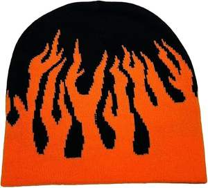 Fall <b>Winter</b> Beanie Knit <b>Hats</b> for <b>Men</b> & Women, Warm & Soft Stylish Cotton Flame Skull Caps - Product Image 5